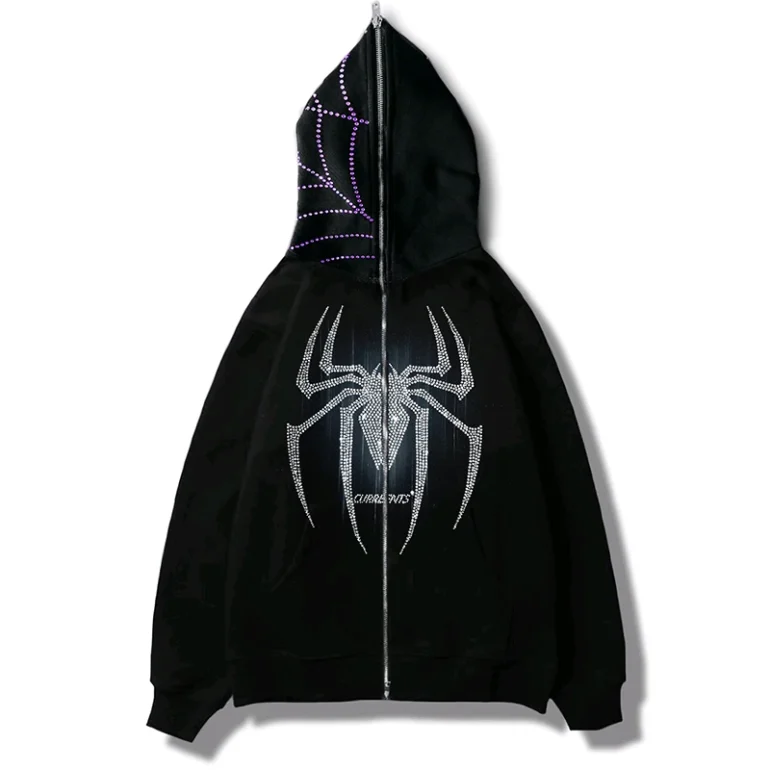 Spider Web Black Rhinestone Hoodie